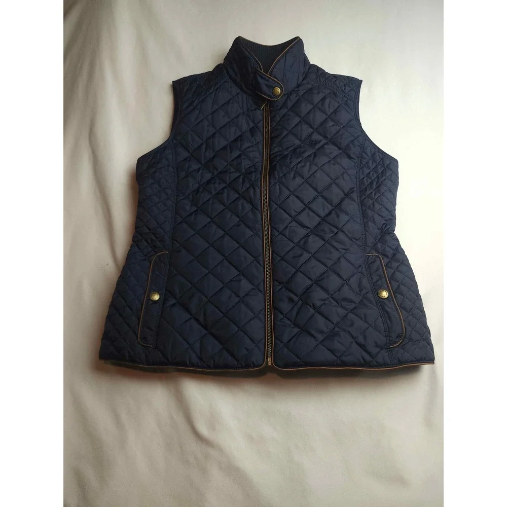 Brooks Brothers Navy Blue Diamond Quilted Vest Brown Trim Mens Medium